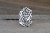 18kt White Gold Baguette Diamond Fancy Art Deco Design Pattern Ring Vintage Inspired