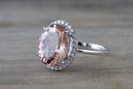 Oval Morganite Halo Ring 12x10mm M3067