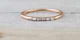 14k Yellow Gold Dainty Thin Baguette Cut Rectangle Diamond Band Stackable Design 5 diamonds
