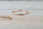 14k Yellow Gold Dainty Thin Baguette Cut Rectangle Diamond Band Stackable Design 5 diamonds