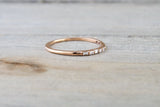 14k Yellow Gold Dainty Thin Baguette Cut Rectangle Diamond Band Stackable Design 5 diamonds