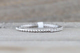 14 Karat White Gold Dainty Diamond Milgrain Band Wedding Anniversary Love Ring Band Vintage Thin Bead