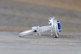 18k White Gold Oval Blue Sapphire Double Halo Diamond Ring Anniversary Halo