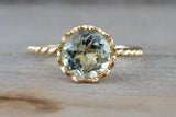 14k Yellow Gold 8mm Round Green Amethyst Engagement Ring Crown Vintage Design Rope Classic