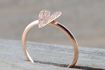 14k Rose Gold Diamond Micro Pave Heart Anniversary Promise Love Ring Band Fashion