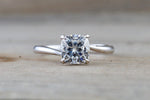 White Gold Solitaire 6.5mm Cushion Moissanite Diamond Engagement Ring M3081