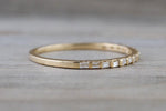 14k Yellow Gold Dainty Thin Channel Set Baguette Cut Rectangle Diamond Band Stackable Design