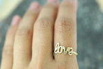 14k Yellow Gold Polished Love Ring Band Promise Anniversary Fashion Solid Dainty Font Text Calligraphy Written Text Handwrite