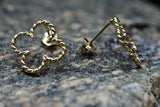 14k Yellow Gold Twist Rope Clover Flower Stud Earring Post