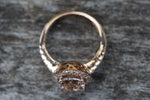 18k Rose Gold Oval Morganite Peach Beige Diamond Halo Engagement Ring Vintage 10x7mm