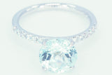 18k White Gold Diamond Solitaire Round Cut Aquamarine