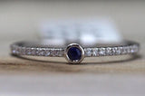 14k White Gold Round Blue Sapphire Bezel Diamond Ring FR01008