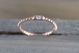 14k Solid Rose Gold Past Present Future Stackable Diamond Hammered Textured Rope Twist Band Braided Ring Dainty