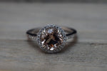 14k White Gold Round Pink Peach Morganite Diamond Halo Engagement Ring 8mm