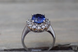 GIA CERTIFIED 18k White Gold Oval Cut Blue Sapphire Diamond Ring