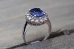 GIA CERTIFIED 18k White Gold Oval Cut Blue Sapphire Diamond Ring