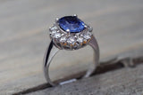 GIA CERTIFIED 18k White Gold Oval Cut Blue Sapphire Diamond Ring