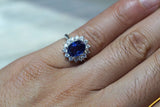 GIA CERTIFIED 18k White Gold Oval Cut Blue Sapphire Diamond Ring