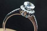 18k White Gold Round White Topaz Halo Diamond Engagement Promise Ring Anniversary