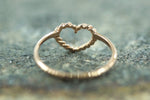 14k Rose Gold Twist Rope Open Heart Anniversart Promise Love Ring Band