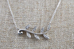 14k White Gold Micro Pave Diamond Leaf Dainty Necklace Pendant Charm