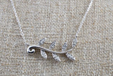 14k White Gold Micro Pave Diamond Leaf Dainty Necklace Pendant Charm