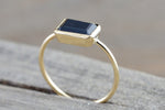 14k Yellow Gold Black Spinel 1.24 carats Rectangle Square Bezel Band Ring Stackable