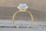14k Yellow Gold Aquamarine Diamond Halo Engagement Love Anniversary Ring Art Deco Vintage Love Promise