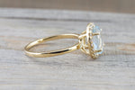 14k Yellow Gold Aquamarine Diamond Halo Engagement Love Anniversary Ring Art Deco Vintage Love Promise