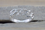 Golden 1 14k White Gold Diamond Pave Twist Chain Link Stackable Ring Band Wedding Promise Anniversary Fashion Rope Twist Open Curve