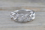 Golden 1 14k White Gold Diamond Pave Twist Chain Link Stackable Ring Band Wedding Promise Anniversary Fashion Rope Twist Open Curve