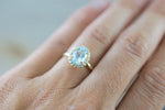 14k Yellow Gold Aquamarine Diamond Halo Engagement Love Anniversary Ring Art Deco Vintage Love Promise