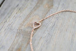 14k Solid Rose Open Heart Silhouette Micro Pave Diamond Infinite Charm Bracelet Dainty Love Gift Fashion