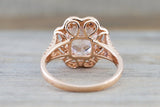 14k Rose Gold Oval Morganite Diamond Double Halo Engagement Ring Vintage Crown Dainty