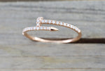 14k Solid Rose Gold Diamond Nail Fashion Ring Band Dainty Stackable Stacking