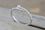 14k Solid White Gold Diamond Nail Fashion Ring Band Dainty Stackable Stacking