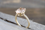14k Yellow Diamond Oval Morganite Engagement Ring Band  11x9 Solitaire