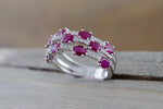 18k White Gold Oval Red Rudy Diamond Band Stackable Design Ring Wedding Twist cocktail Large
