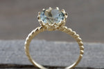 Melrose 14k Yellow Gold 8mm Round Green Amethyst Engagement Ring Crown Vintage Design Rope Classic February Birthstone