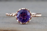 Melrose Amethyst GoldRound Purple Ring Crown Vintage February Birthstone