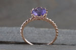 Melrose Amethyst GoldRound Purple Ring Crown Vintage February Birthstone