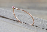 14k Rose Gold Round Cut Pink Sapphire Bezel Fashion Ring Rope Design Band