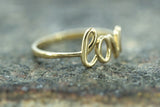 14k Yellow Gold Polished Love Ring Band Promise Anniversary Fashion Solid Dainty Font Text Calligraphy Written Text Handwrite
