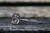 14k White Gold Elongated Cushion Cut Pink Peach Morganite Prong Engagement Promise Ring Rope
