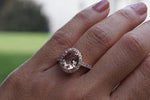 18k Rose Gold Oval Morganite Peach Beige Diamond Halo Engagement Ring Vintage 10x7mm