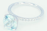18k White Gold Diamond Solitaire Round Cut Aquamarine