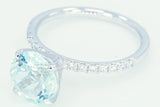 14k White Gold Diamond Solitaire Brilliant Cut Aquamarine Engagement Ring