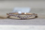 14k Rose Gold V Groove Curve Dainty Thin Diamond Wedding Engagement Band Brilliant Cut Ring