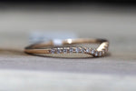 14k Rose Gold V Groove Curve Dainty Thin Diamond Wedding Engagement Band Brilliant Cut Ring