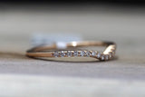 14k Rose Gold V Groove Curve Dainty Thin Diamond Wedding Engagement Band Brilliant Cut Ring